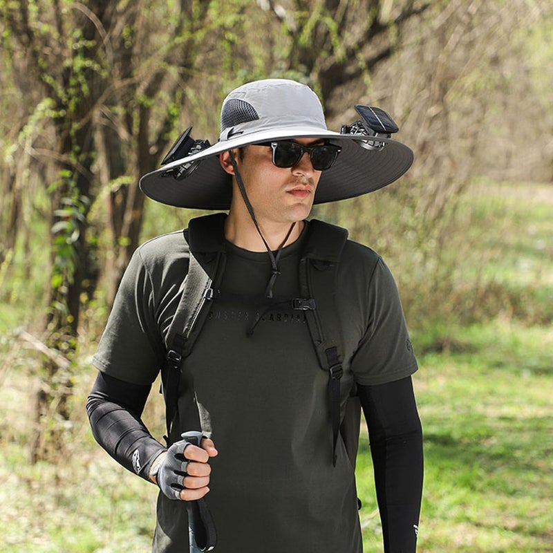 Leotruny Sun Hat with Solar Fan: Keed Cooling Fan Built in for Outdoor Men - Solar Powered & USB Charging for Fishing Summer - Image 5
